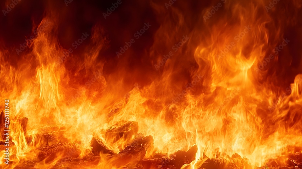 Poster intense dramatic scene of a raging inferno with fierce consuming flames engulfing and devouring ever