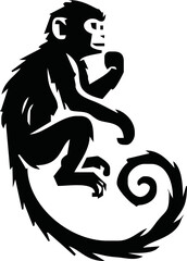 monkey silhouette. black monkey isolated on white background. cutout monkey. hand drawn monkey design. vector illustration. monochrome cartoon shadow vector silhouette.