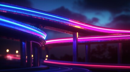 Neon-lit highway overpass at night, city lights blurred in background; perfect for cyberpunk or futuristic themes