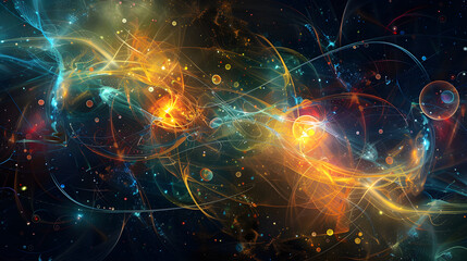 Fototapeta premium Abstract Visualization of Quantum Entanglement, Superposition and Tunneling