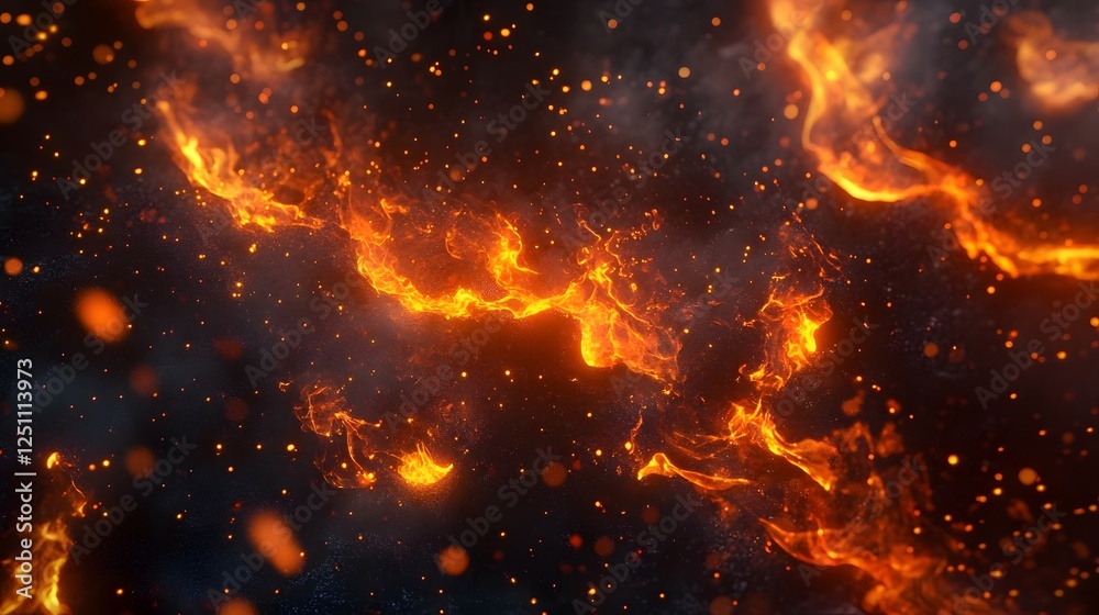 Poster intense fiery explosion with blazing flames crackling sparks and glowing embers in a dramatic enviro