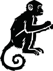 monkey silhouette. black monkey isolated on white background. cutout monkey. hand drawn monkey design. vector illustration. monochrome cartoon shadow vector silhouette.