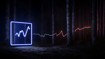 Obraz premium Neon graph in dark forest. Possible use for stock photo of technology in nature