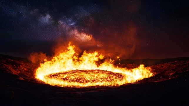 Intense Fiery Inferno Blaze Raging in Dramatic Landscape Scene with Powerful Flames and Combustion of Burning Fire Erupting in a Scorching Hazardous and Apocalyptic Background
