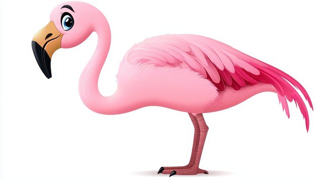 Cute Pink Flamingo Cartoon Illustration On White Background