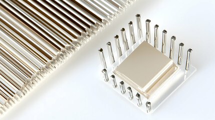 Computer chip, metallic support structure, technology, close-up. Possible use for tech articles or educational materials