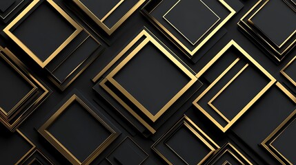 Abstract Black Squares With Gold Frames Design