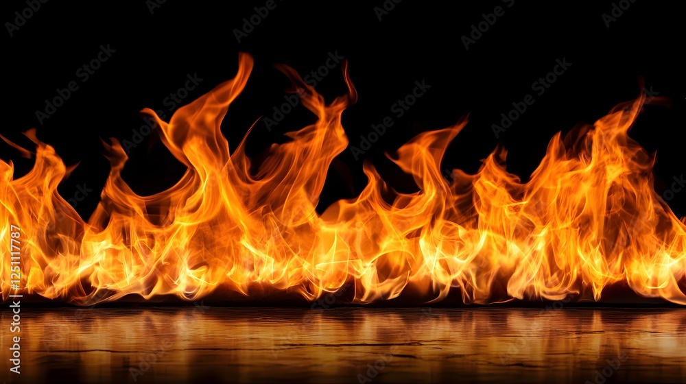 Poster intense flames engulfing a fiery landscape creating a dramatic scene of scorching heat and vibrant s