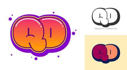 QD logo design for festival or party. Initial letter q and d in graffiti style. Creative modern lettering company name of font typography. Kids trendy logotype or identity.