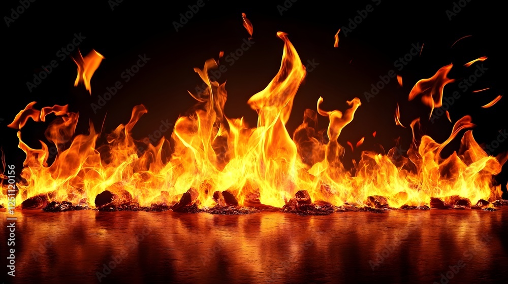 Poster Intense Raging Firestorm of Bright Orange and Red Flames Burning Ferociously and Consuming Everything in Its Destructive Path Causing Widespread Devastation and Destruction