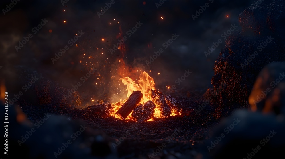 Poster intense volcanic eruption with fiery molten lava bursting forth and billowing plumes of dark thick s