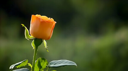 Single peach rose in garden setting