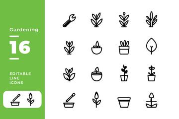 Gardening Tools  Plant Care Icons – Minimalist Vector Set