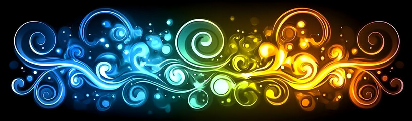 Glowing swirls, dark background, header, design