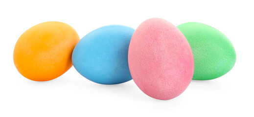 Happy Easter. Bright painted eggs isolated on white