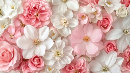 Pink and White Spring Floral Background, High-Definition Texture of Delicate Blossoms
