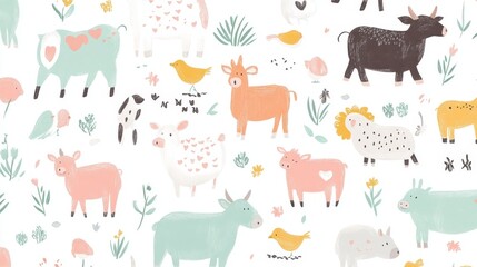 Creating farm animals pattern wallpaper soft pastels home decor cozy interiors aesthetic design