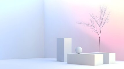 Minimalist Studio Setup with Geometric Shapes and Natural Elements