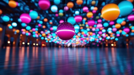 This vibrant image displays a multitude of colorful hanging lanterns, radiating joy and warmth, capturing an enchanting and playful atmosphere full of festivity.