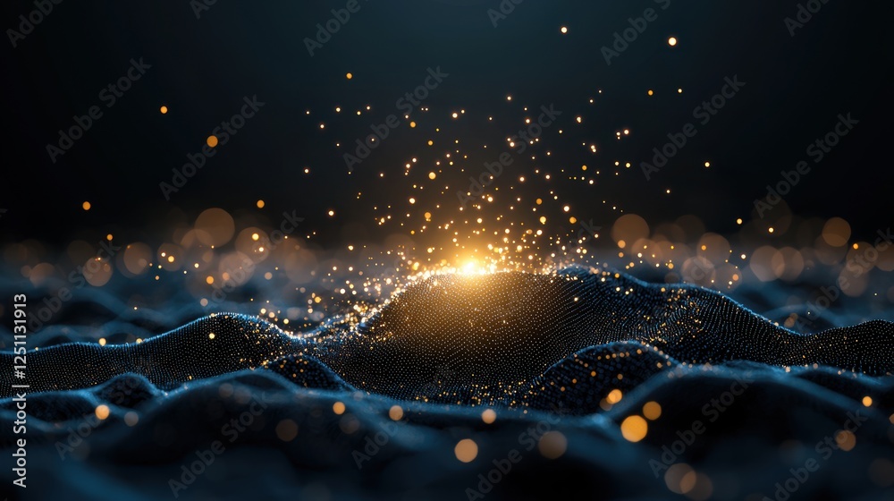 Poster a dark background with glowing data points forming intricate patterns and connections, illustrating 