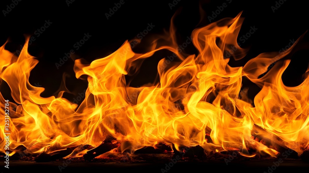 Poster powerful and vivid flames burning brightly in abstract digital art with intense fiery textures and p
