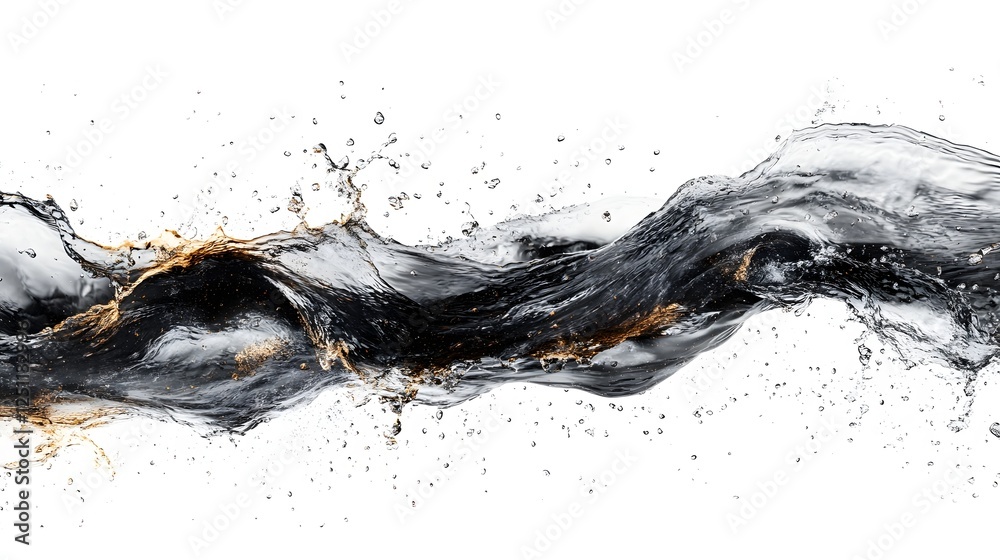 Poster Powerful water splash creating a dynamic and abstract motion with liquid texture in black white and orange colors  This digital art background has an elegant modern