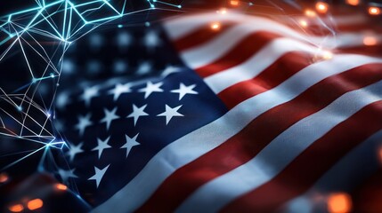 American flag with digital network overlay, symbolizing technology and patriotism