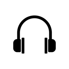 Illustration showing a black headphones icon on a white background