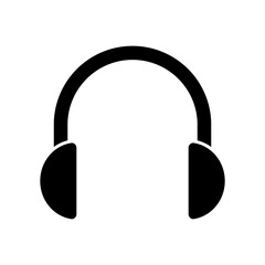Illustration showing a black headphones icon on a white background