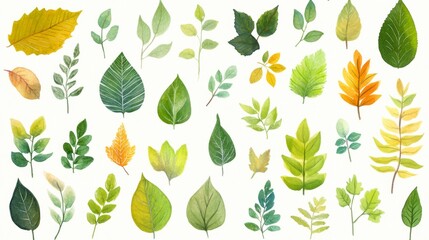 Highlighting fresh watercolor leaves pattern botanical art nature scene decorative illustration vibrant colors