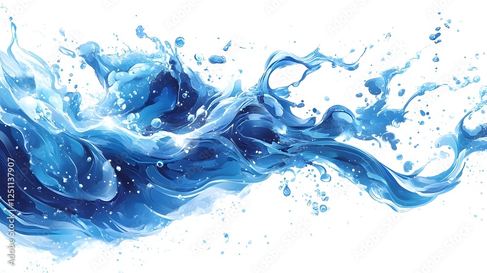 Poster splashing blue water wave motion abstract background with dynamic flowing liquid and droplet spray e