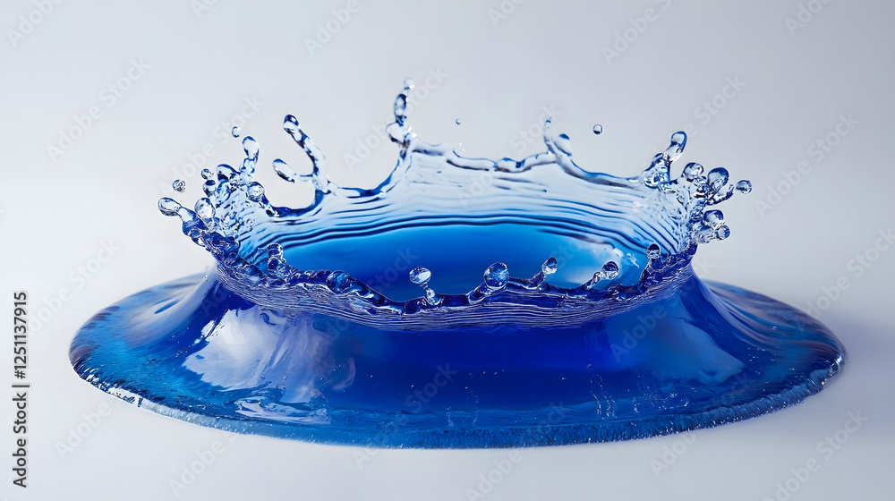Poster Splashing blue water with dynamic motion and glossy droplets creating an abstract and energetic visual effect  The image showcases the power and fluidity of water