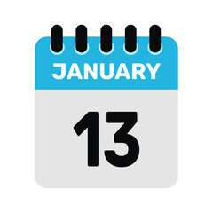 january 13 calendar icon and Time planner Daily Calendar reminder Vector design Illustration.
