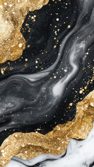 Black and Gold Abstract Marble Texture with Glitter Accents