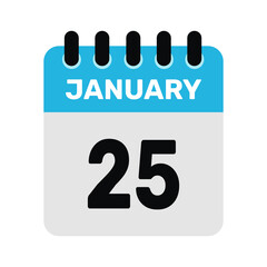 january 25 calendar icon and Time planner Daily Calendar reminder Vector design Illustration.
