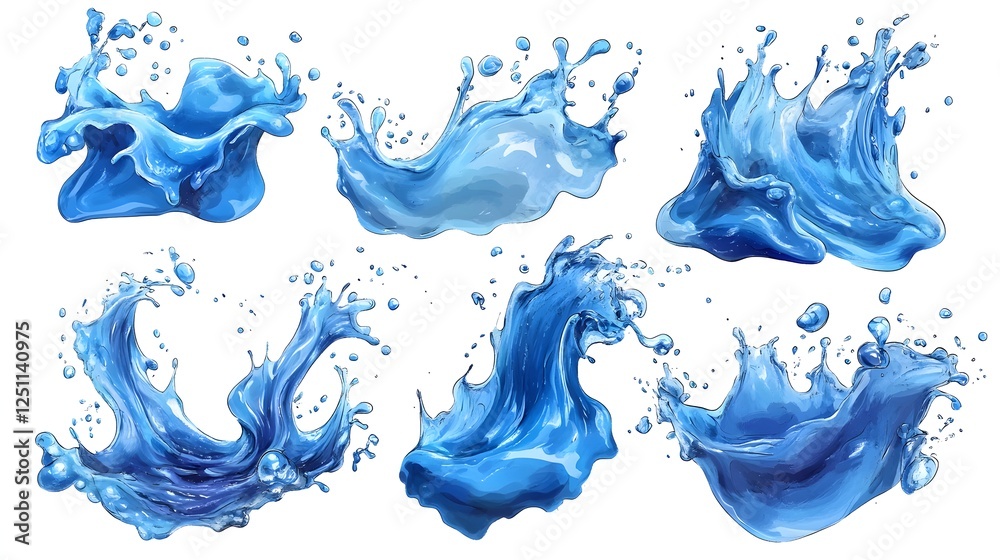Aufkleber vibrant blue liquid splashes and flowing water movement in dynamic abstract design refreshing and ca