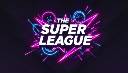 Super League logo with neon lights on dark background