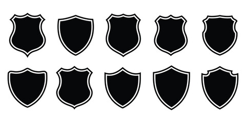 Shield icon. police badge shape. protection icon shape. security shape. crest shape silhouette. heraldic shape. safety shape vector on white background