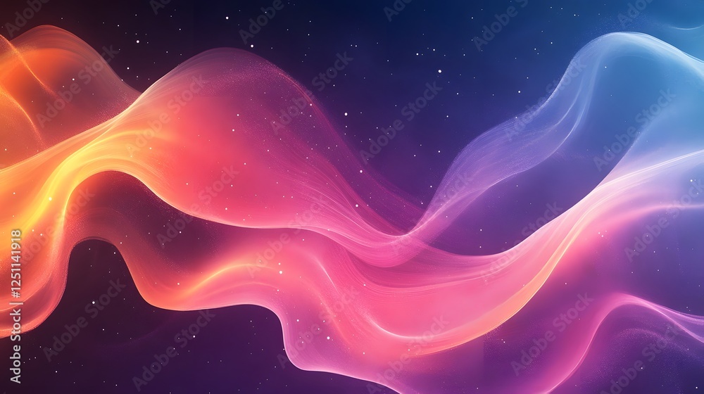 Poster vibrant celestial waves colorful abstract digital landscape with flowing fluid motions creating a ca