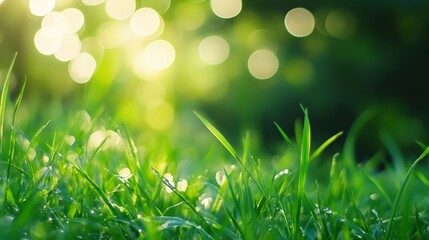 Obraz premium Capturing soft bokeh of bright green grass outdoor garden photography natural setting close-up view aesthetic focus