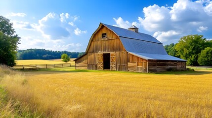 Obraz premium Rustic Barn in Golden Wheat Field - Rustic/Farmhouse aesthetic
