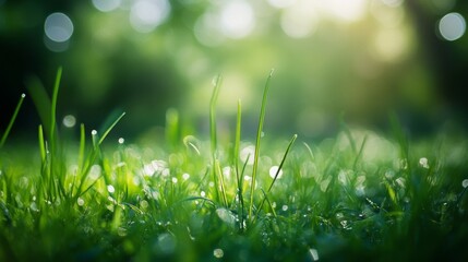 Naklejka premium Capturing soft bokeh effect of bright green grass in nature photography outdoor close-up serenity