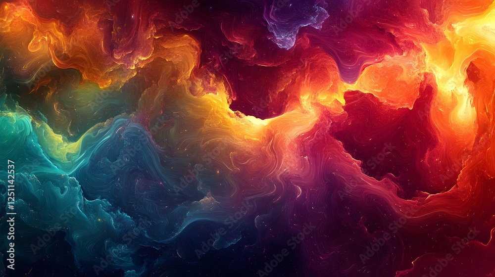 Aufkleber vibrant cosmic swirls a mesmerizing digital art abstraction featuring fiery glowing clouds and fluid