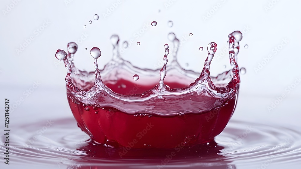 Poster vibrant crimson splash of refreshing liquid droplets captured in dynamic motion and flowing energy a