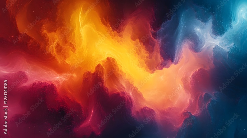 Poster vibrant dynamic and powerful digital showcasing a fiery cosmic explosion with swirling chaotic motio