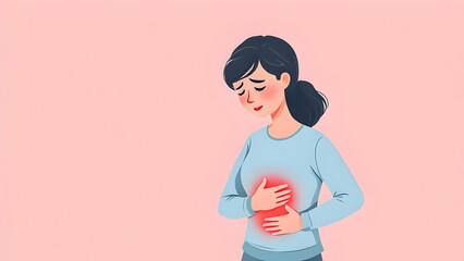 A woman is having a stomach ache.