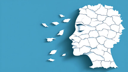 Abstract Profile Head With Shattered Texture On Light Blue Background