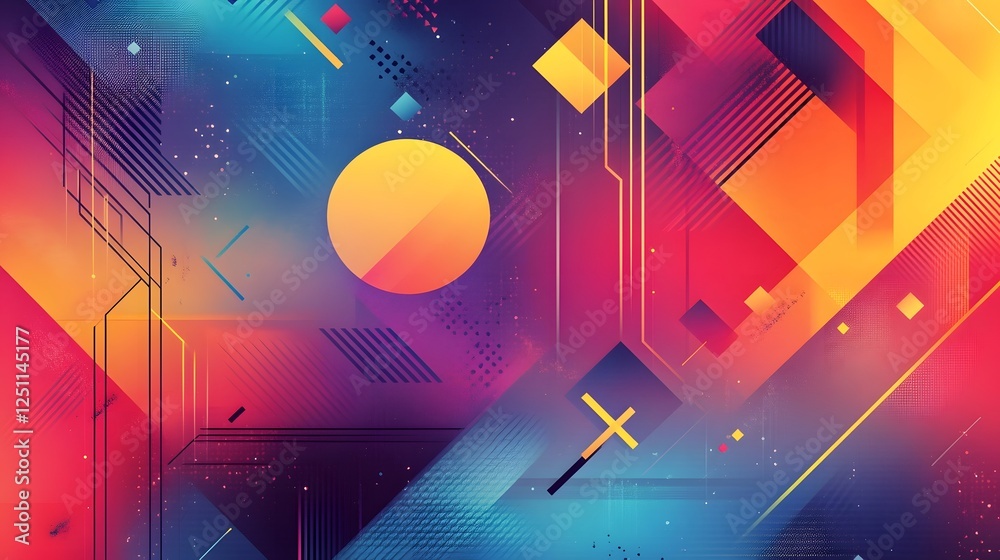 Aufkleber Vibrant Futuristic Abstract 3D Geometric Shapes and Gradients in Bright Digital Composition  Dynamic and Captivating Minimal Design with Fluid Overlapping Forms Vivid Colors and a Cutting Edge