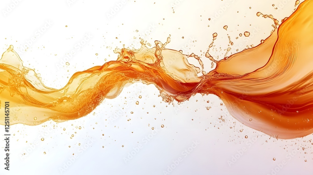 Poster Vibrant orange fluid splash with dynamic waves ripples and swirling motion creating an abstract art design  Energetic and flowing movement of liquid elements against a white background