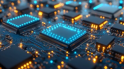 Obraz premium makrofotografia, technologia, mikroczip, obwód drukowany, high-tech, elektronika, nowoczesność, schemat elektroniczny, AI, cyberbezpieczeństwo, komputer, sztuczna inteligencja, dane, mikroprocesor, in